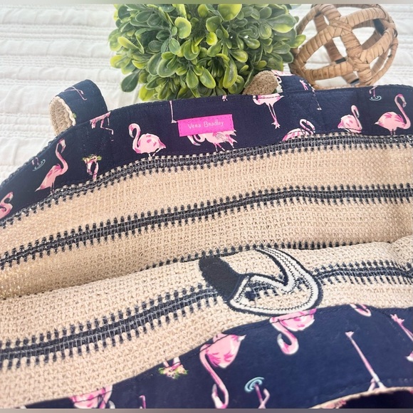 Vera Bradley Flamingo Fiesta Beach Straw Appliqué Tote - Picture 3 of 8